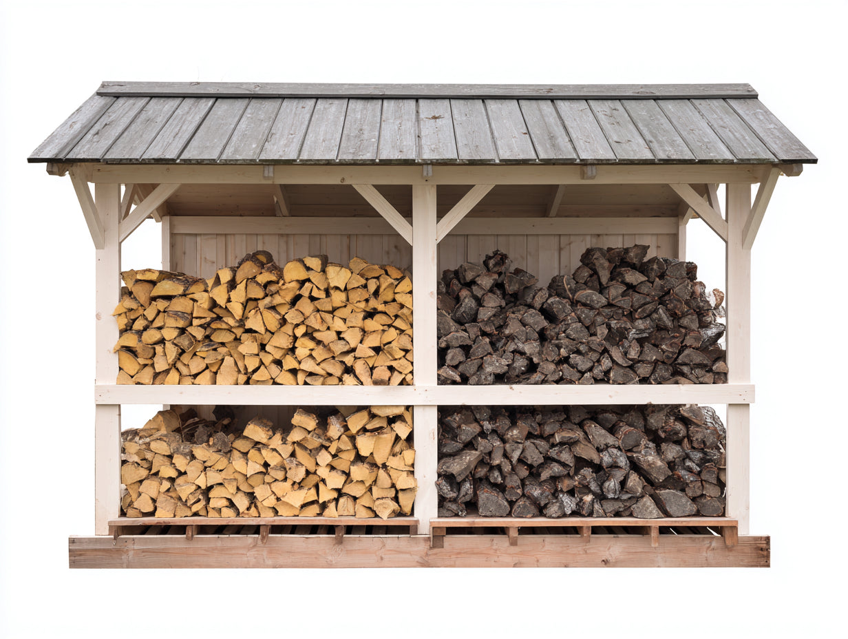 Abri à bûches - Bois - 300 x 90 x 180 cm - Blanc-Gris - Style rustique