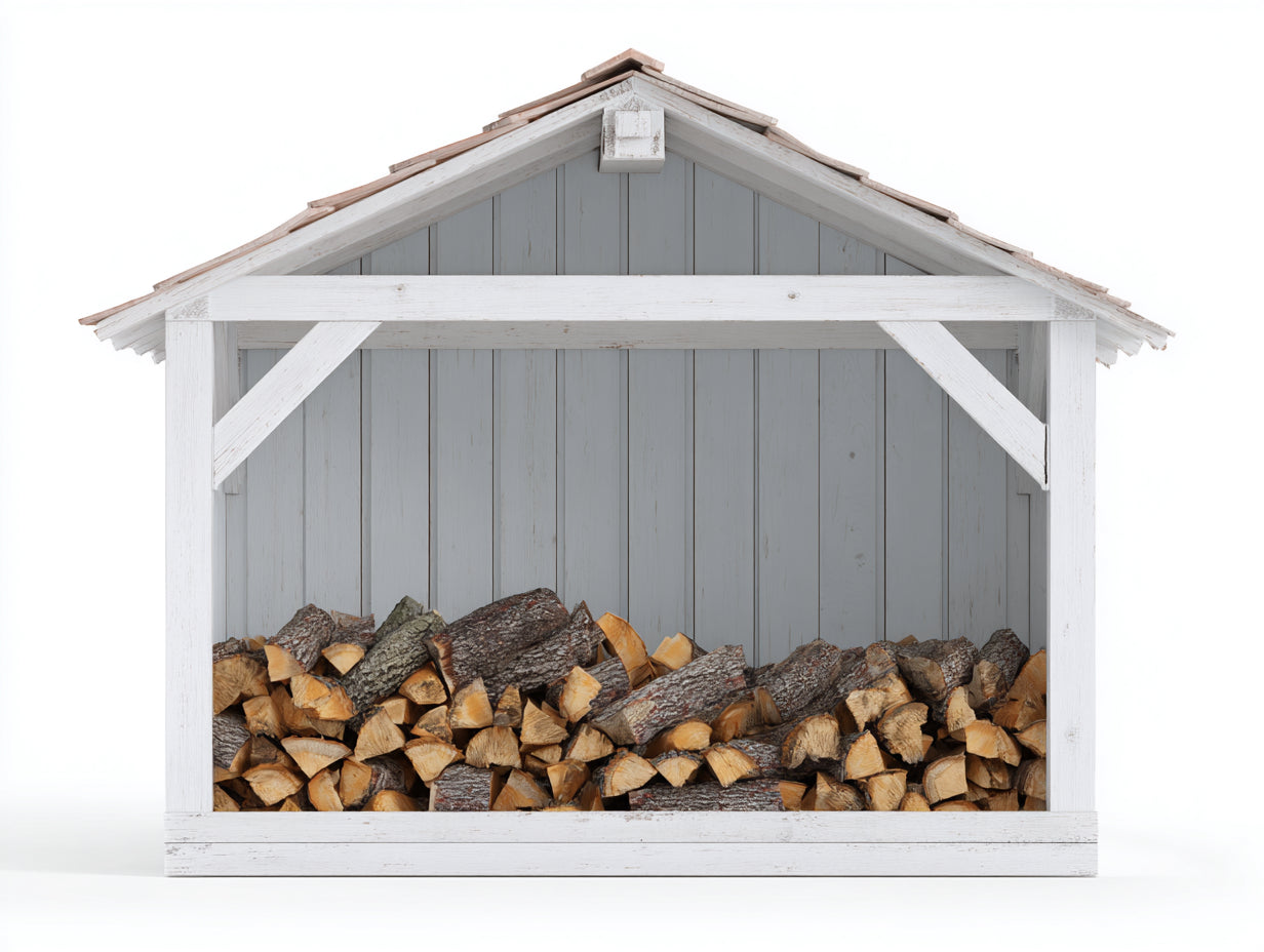 Abri à bûches - Bois - 230 x 90 x 180 cm - Blanc-Gris - Style rustique