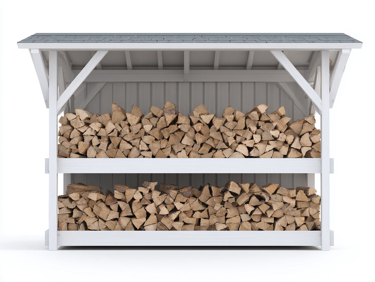 Abri à bûches - Bois - 180 x 70 x 170 cm - Blanc-Gris - Style rustique