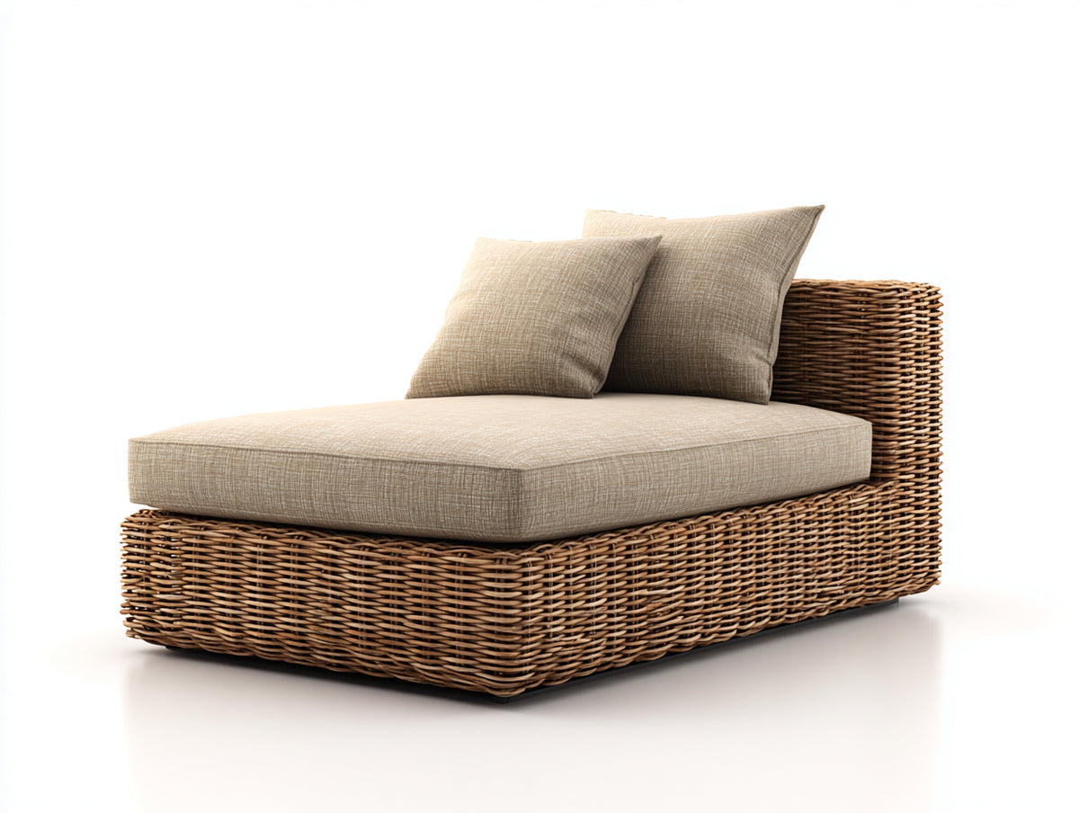 Bain de soleil - rotin-tissu - 200 x 110 x 80 cm - marron-beige - style naturel moderne
