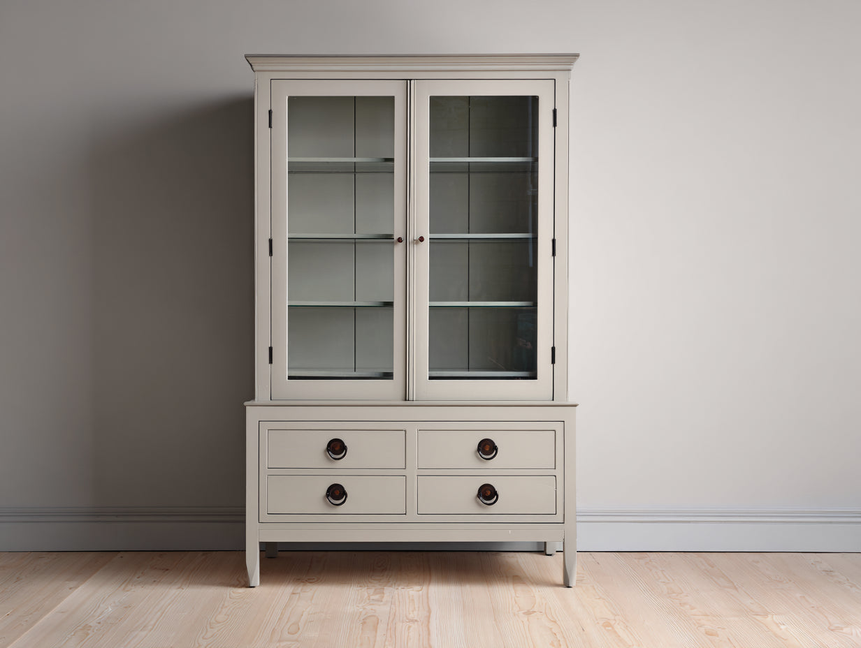 Vitrine - Bois-Verre - 100 x 45 x 185 cm - Gris clair - Style classique