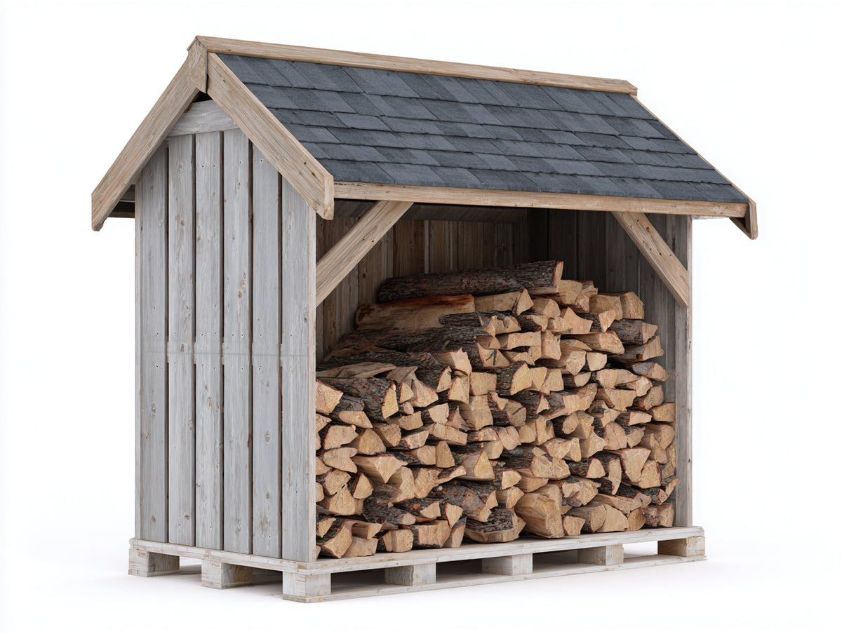 Abri à bûches - Bois - 220 x 100 x 180 cm - Blanc-Gris - Style rustique