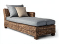 Bain de soleil - rotin-tissu-bois - 200 x 100 x 85 cm - marron-gris - style naturel