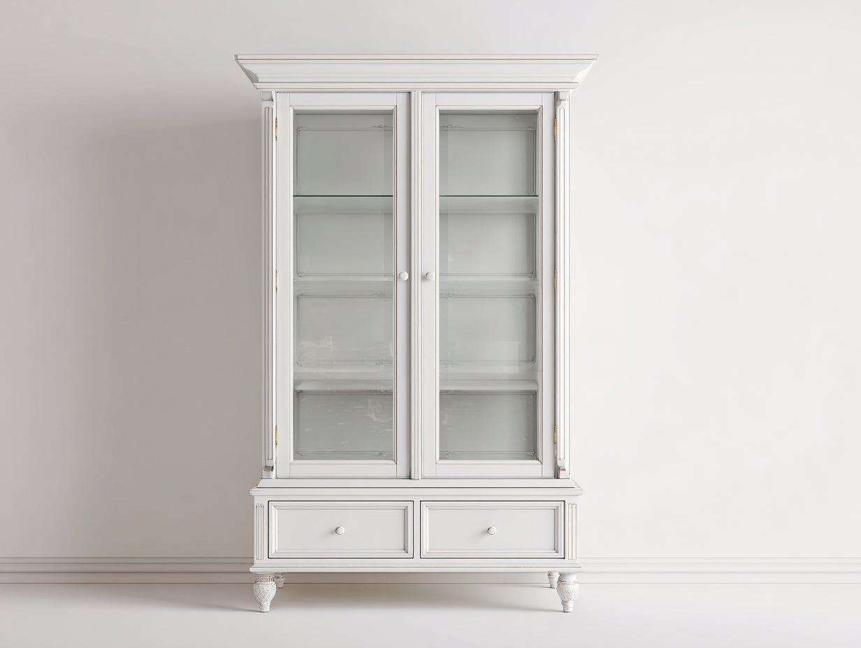 Vitrine - Bois-Verre - 105 x 42 x 195 cm - Blanc - Style classique