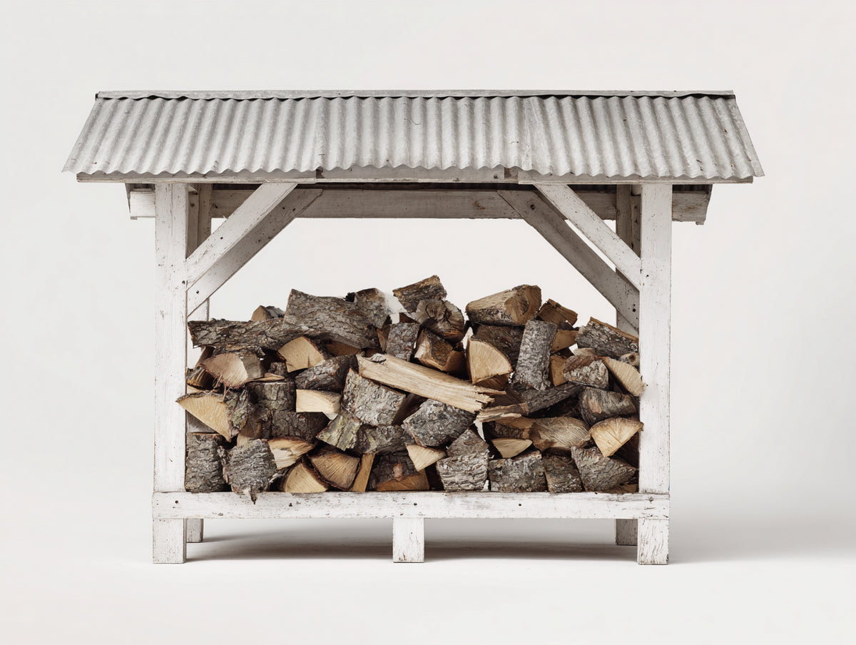 Abri à bûches - Bois - 180 x 80 x 150 cm - Blanc-Gris - Style rustique