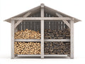 Abri à bûches - Bois - 300 x 100 x 200 cm - Blanc-Gris - Style rustique