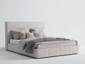 Lit double - Bois-tissu-mousse - 218 x 190 x 126 cm - Blanc cassé - Style contemporain rembourré