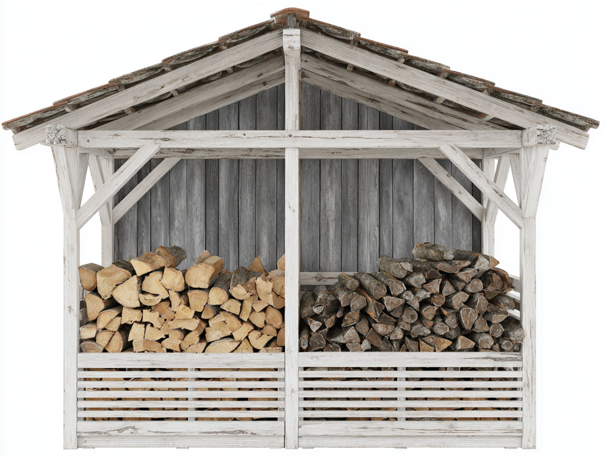 Abri à bûches - Bois - 260 x 100 x 190 cm - Blanc-Gris - Style rustique