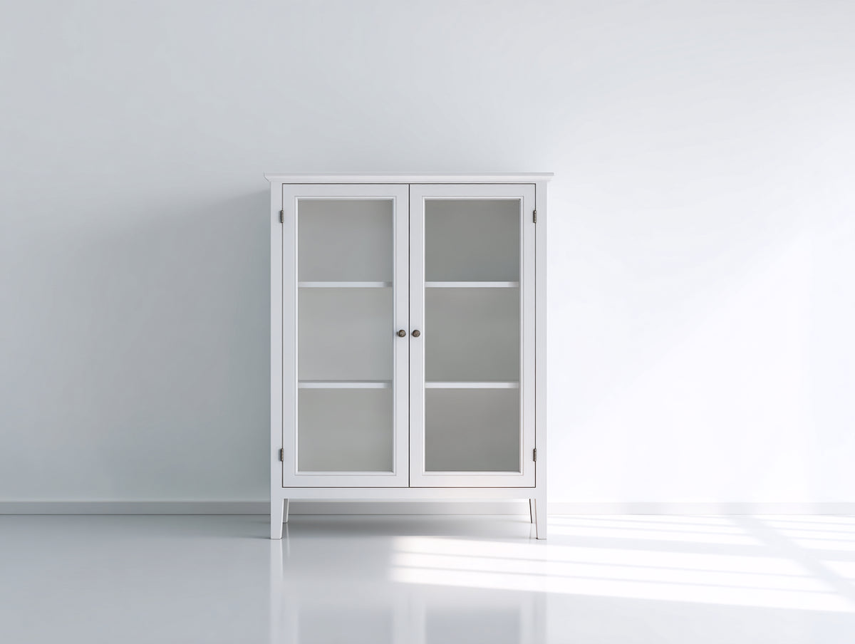 Vitrine - Bois-Verre - 90 x 40 x 175 cm - Blanc - Style scandinave