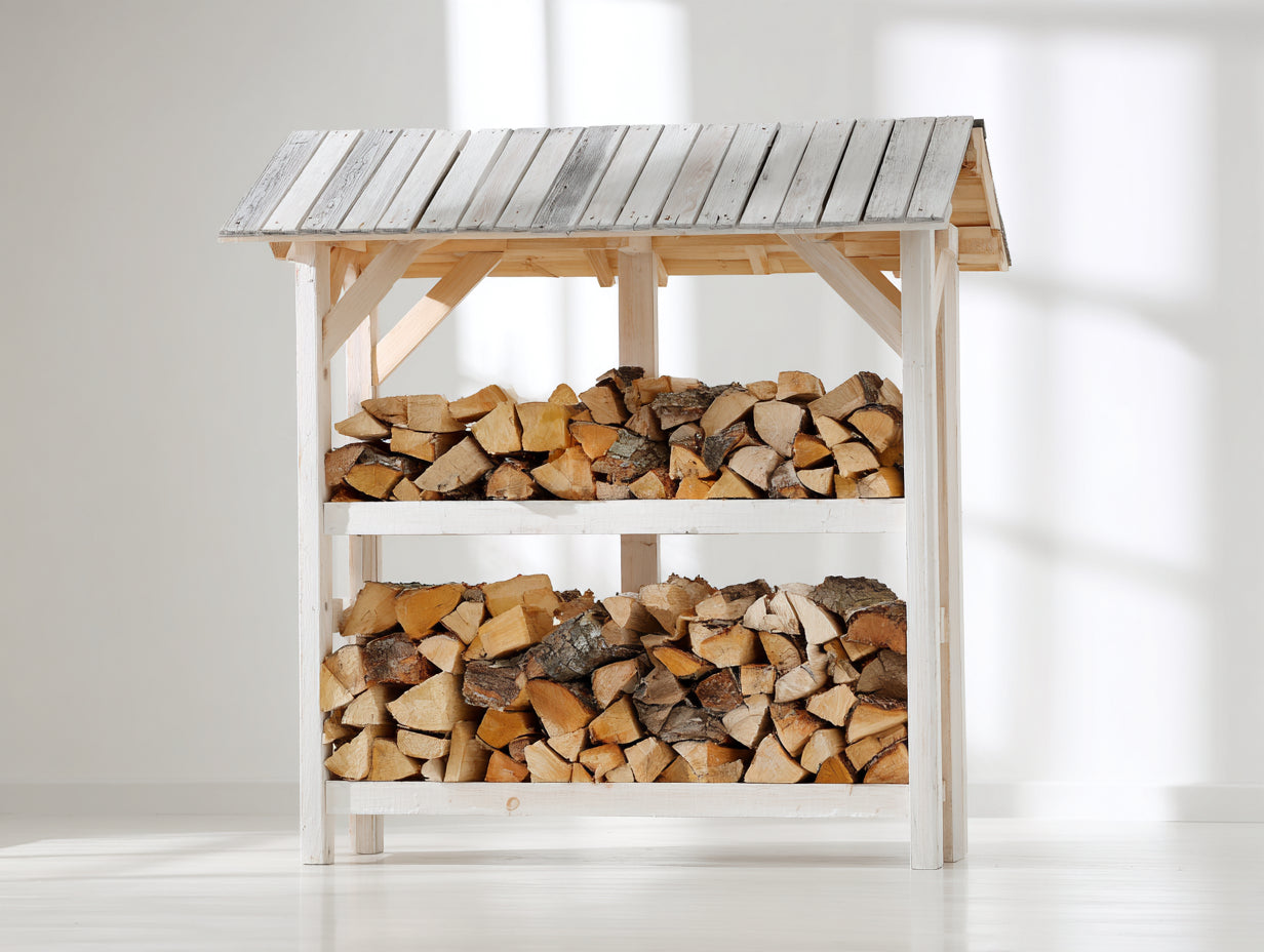 Abri à bûches - Bois - 160 x 70 x 150 cm - Blanc-Gris - Style rustique