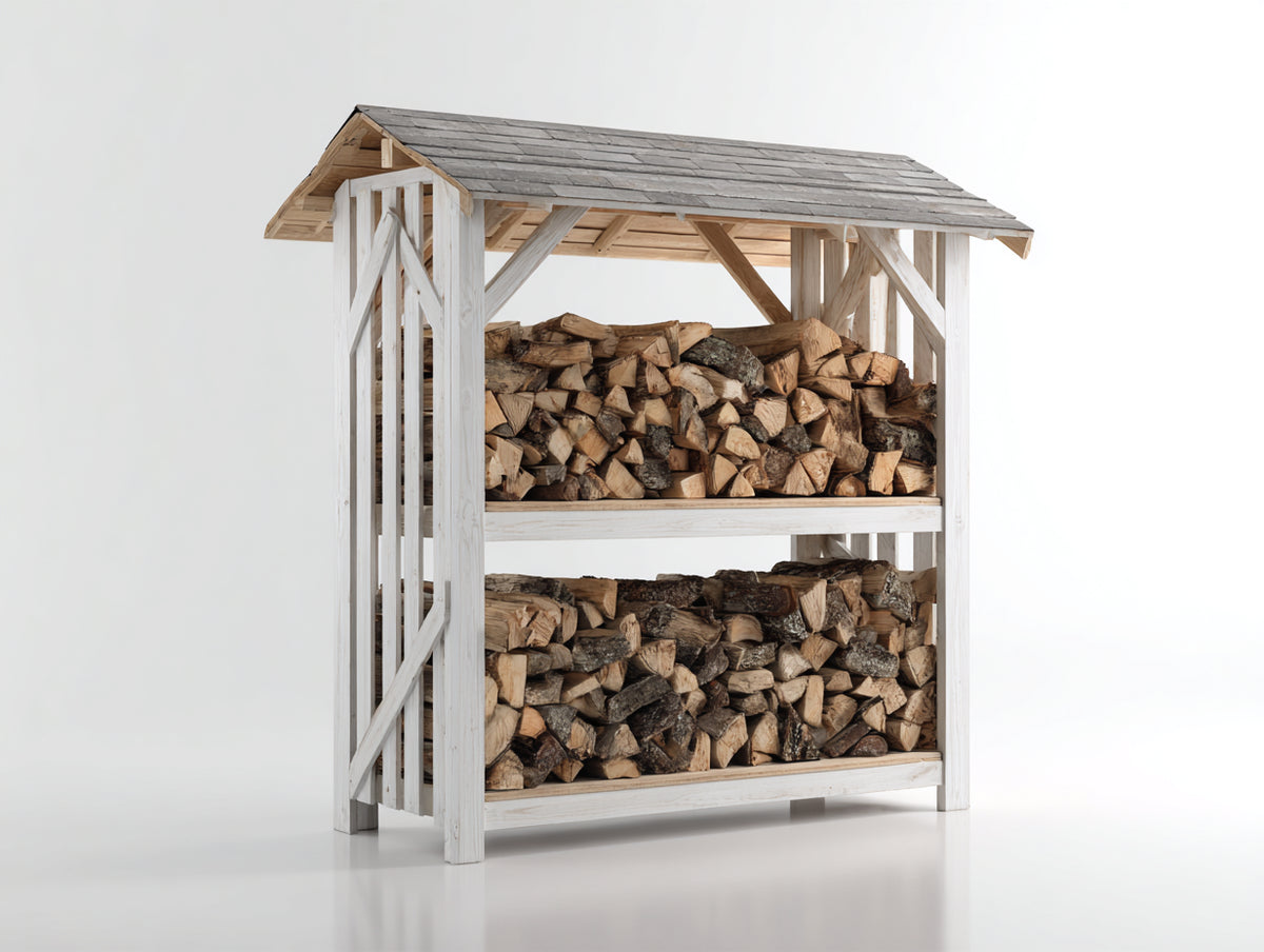 Abri à bûches - Bois - 180 x 80 x 180 cm - Blanc-Gris - Style rustique