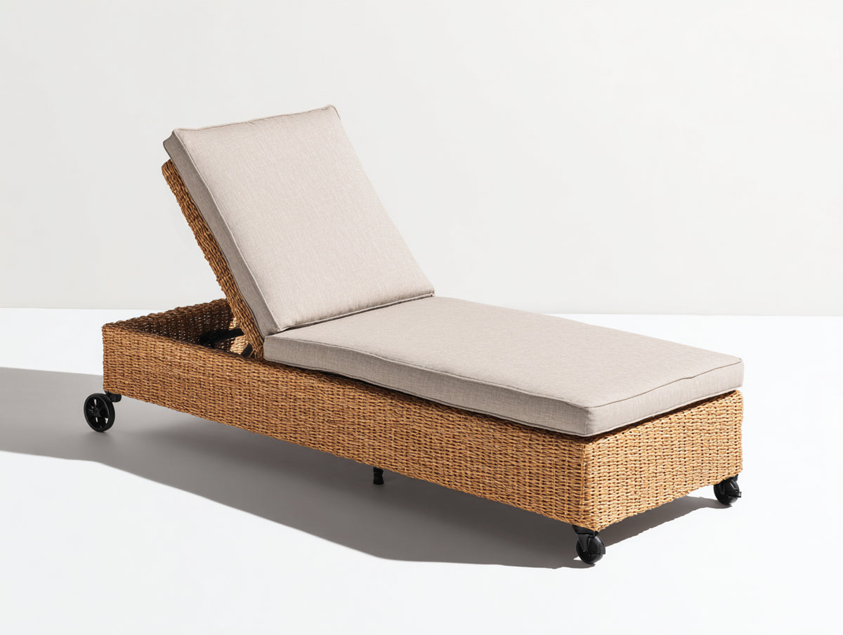 Bain de soleil - rotin-tissu - 200 x 95 x 80 cm - marron-beige - style naturel moderne