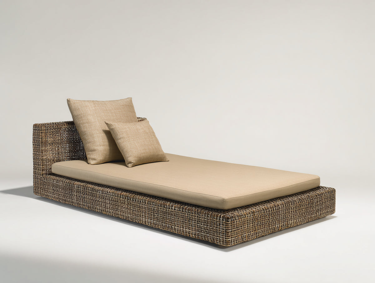 Bain de soleil - rotin-tissu - 210 x 100 x 75 cm - marron-beige - style naturel moderne