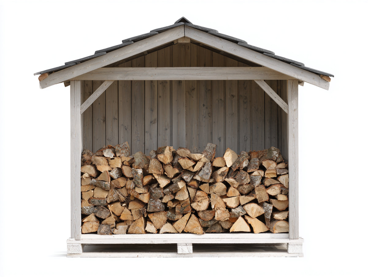 Abri à bûches - Bois - 220 x 100 x 180 cm - Blanc-Gris - Style rustique