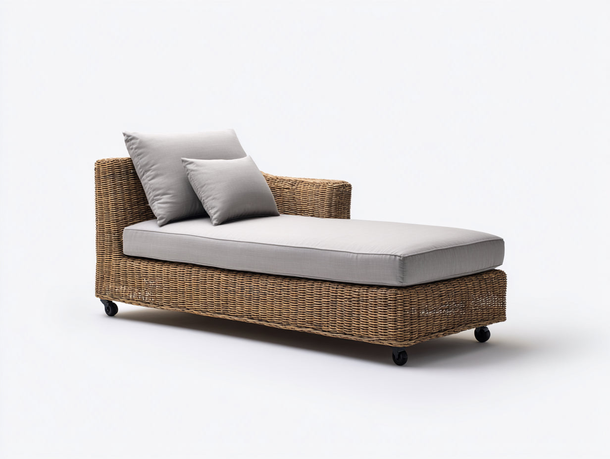 Bain de soleil - rotin-tissu - 195 x 95 x 80 cm - marron-gris clair - style naturel contemporain