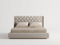 Lit double - Bois-tissu-mousse - 220 x 200 x 130 cm - Beige - Style contemporain luxe