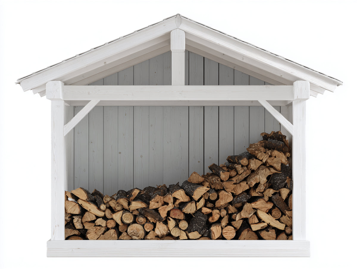 Abri à bûches - Bois - 220 x 80 x 170 cm - Blanc-Gris - Style rustique