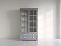 Vitrine - Bois-Verre - 100 x 45 x 195 cm - Gris clair - Style classique