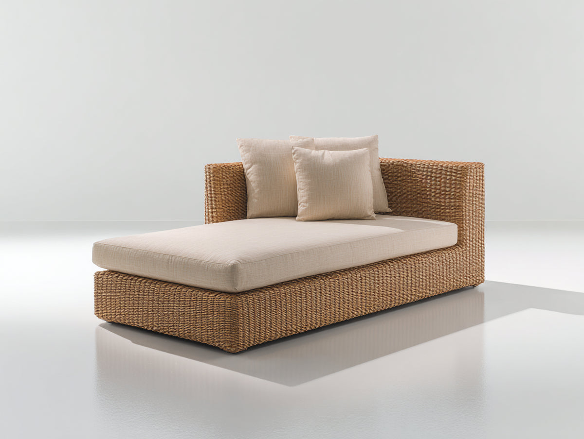Bain de soleil - rotin-tissu - 210 x 105 x 78 cm - marron-beige - style naturel moderne