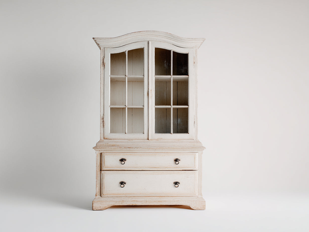 Vitrine - Bois-Verre - 90 x 40 x 185 cm - Blanc vieilli - Style maison de campagne
